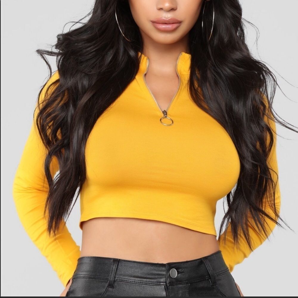Fashion Nova Long Sleeve Crop Top Mustard Small